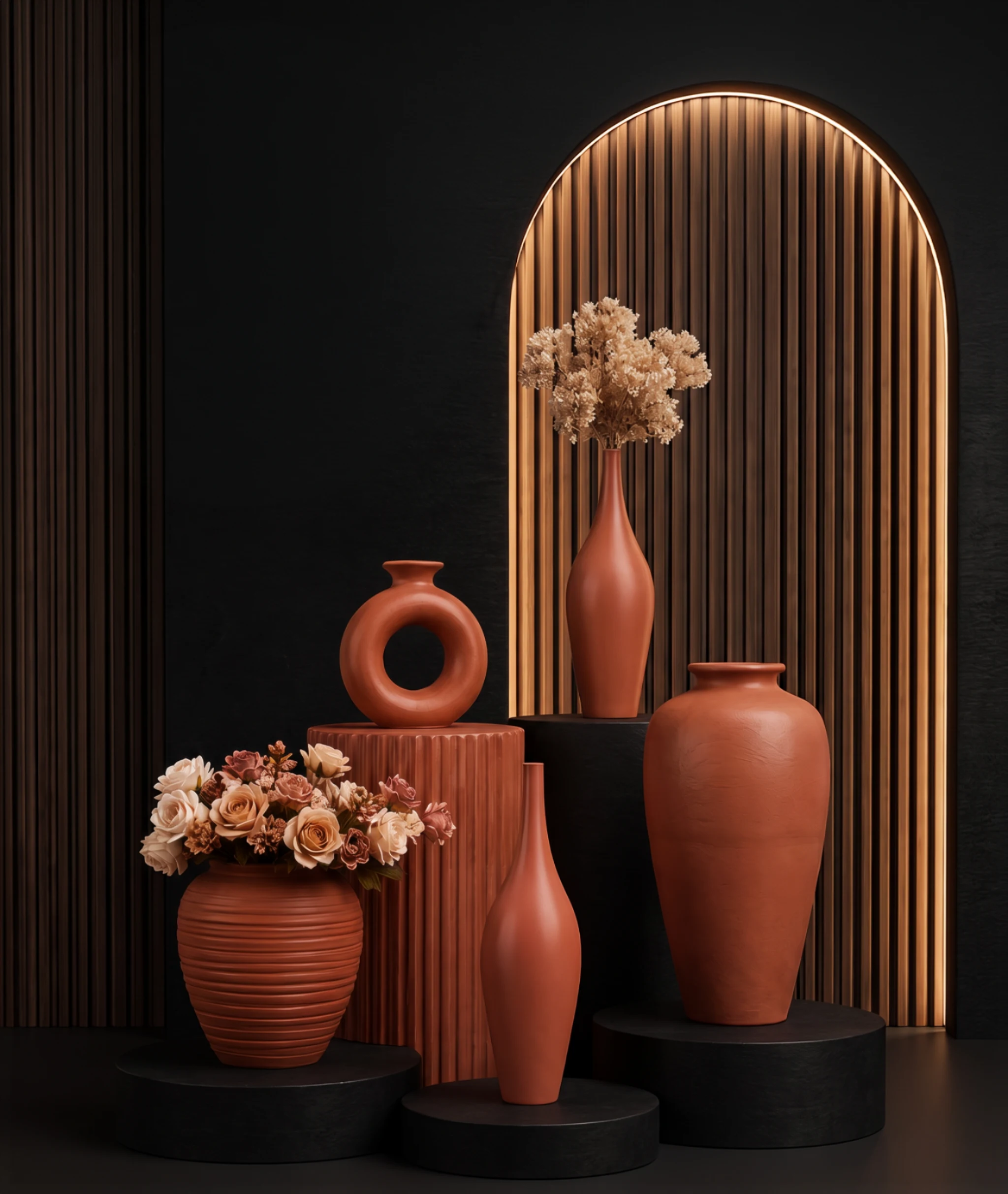 FYNORA Terracotta Fibre Pots and Vases Arrangement